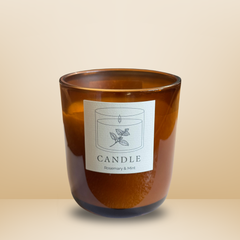 Braune Glasduftkerze Essentials Candles Rosemary & Mint, 180 ml, mit weißem Etikett